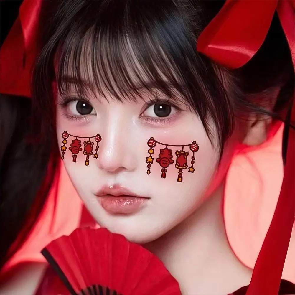 Red Chinese Style Tattoo Stickers Temporary Body Face Fashion Sticker Sticker New Chinese Year Tattoo A7T4