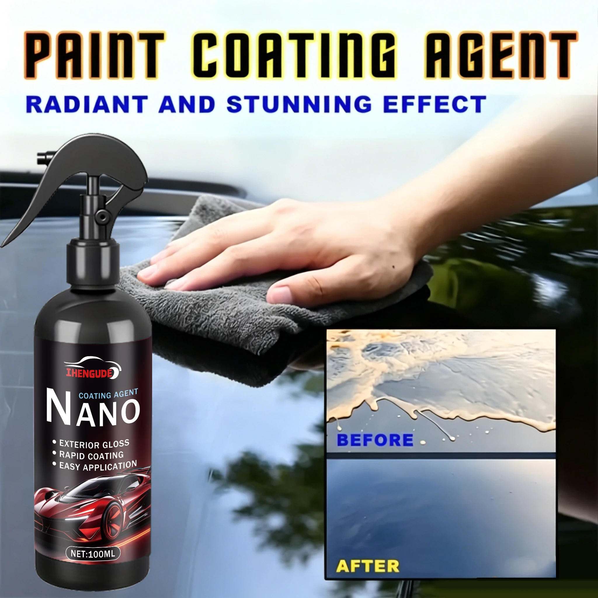 Car Crystal Coating Agent, Advanced Hydrophobic Formula Enhances Shine and Provides Excellent Protection, Easy to Apply and Long-Lasting Weather Resistance