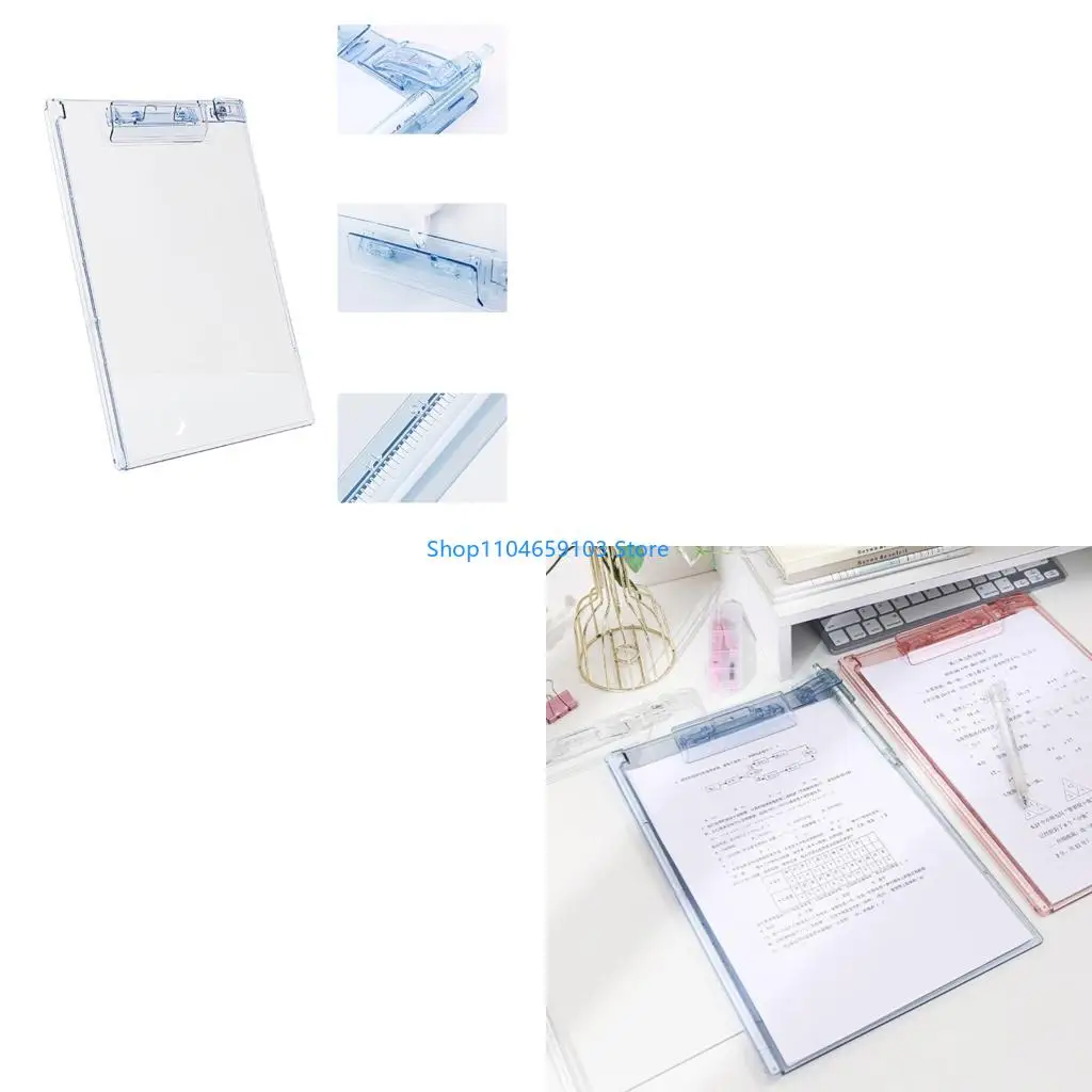 

Clear Clipboard with Pen Clip and Measuring Ruler Stand Size Clipboard Clipboard 12.8x9Inch Writing Board for Office