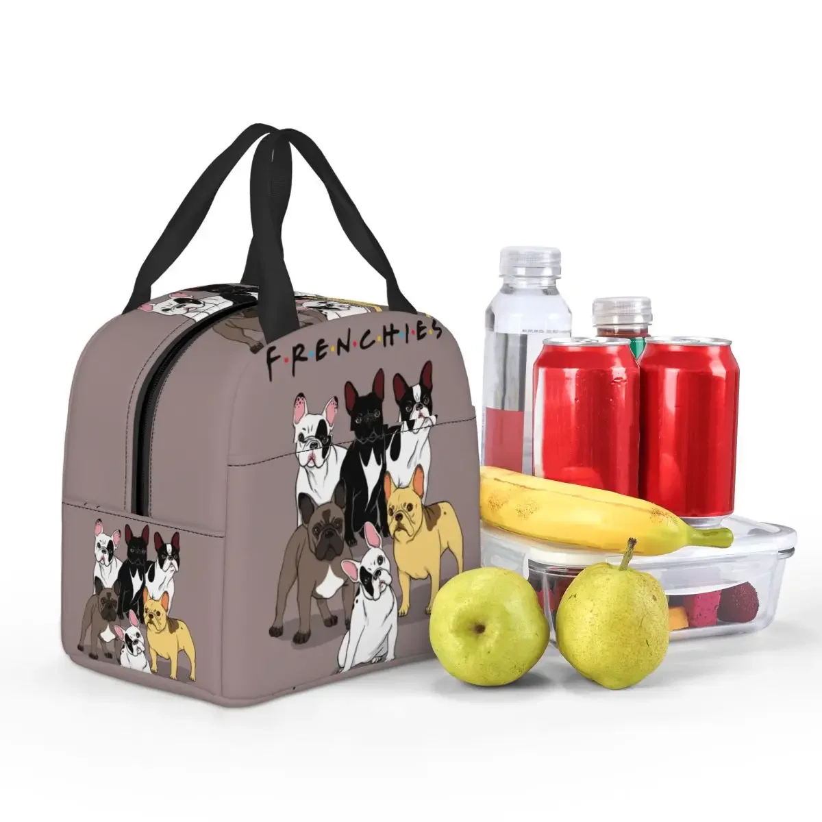 Custom Funny Frenchies French Bulldog Insulated Lunch Bags for Work School Dog Animal Cooler Thermal Bento Box Women Children