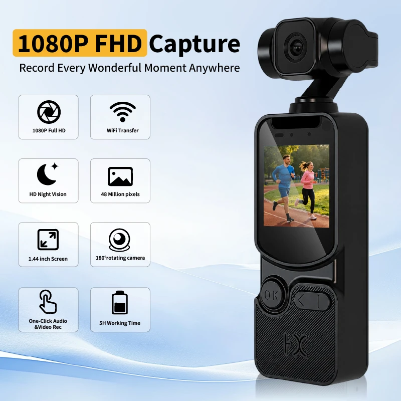 

Ultra-Compact HD 1080P Pocket Recorder WIFI with 180° Rotatable Night Vision Lens Loop Recording Wearable for Travel Sports