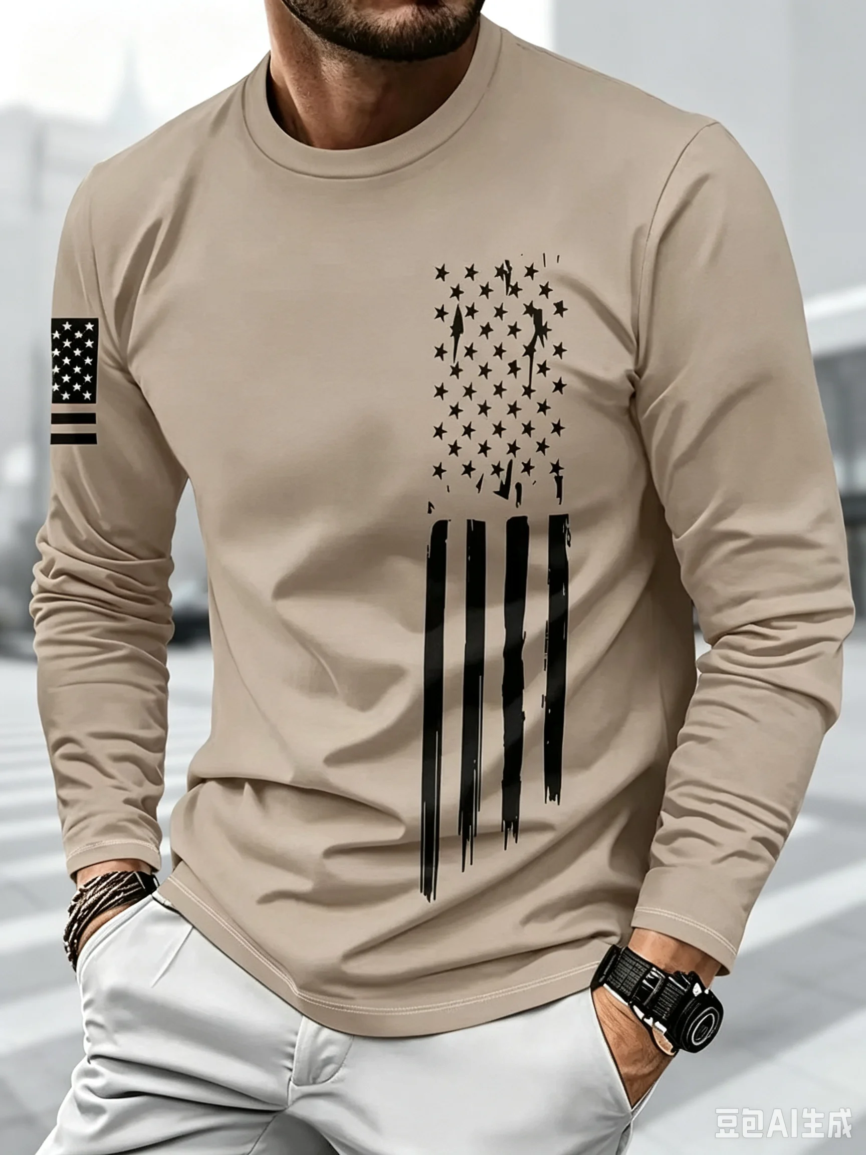The new men's long-sleeved T-shirt for Spring and Autumn 2025 features a casual and comfortable 3D letter print on the street
