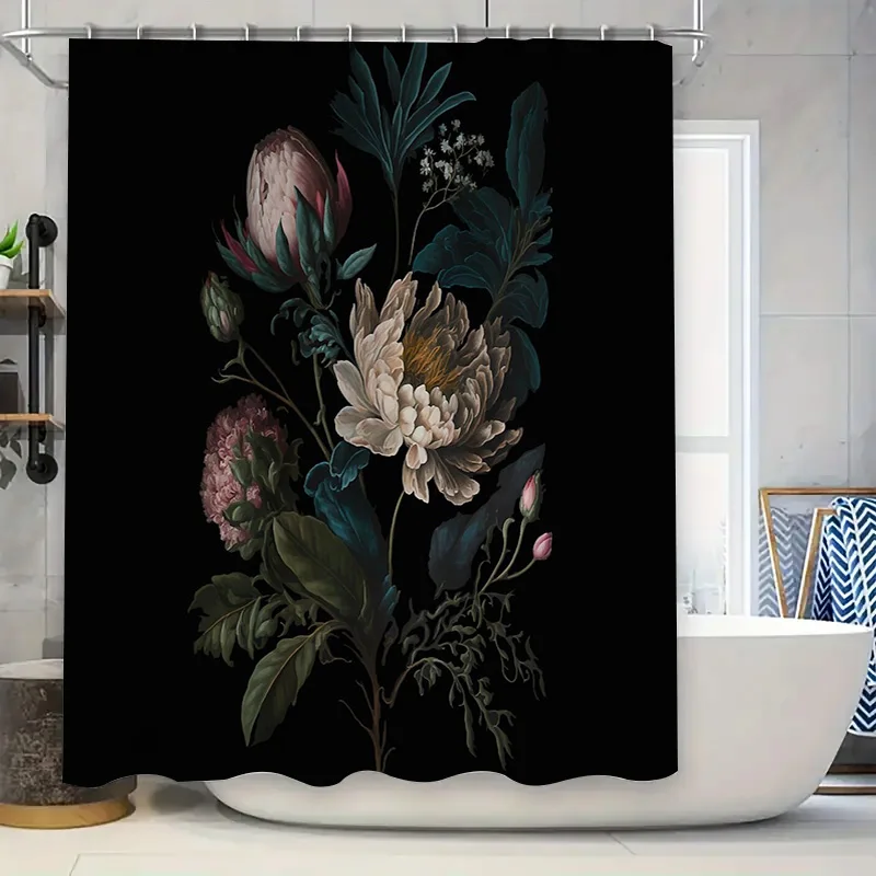 

Floral Shower Curtain Botanical Flower Pattern Waterproof Bathroom Decor Vintage Nature Art Print Washroom Curtain Backdrop