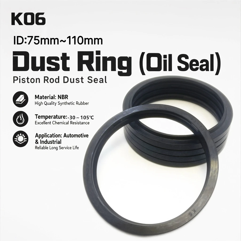 K06 Dust Ring (oil Seal) ID:75mm~110mm NBR Dustproof Seal for Piston Rod Hydraulic Cylinders for Excavators and Forklifts