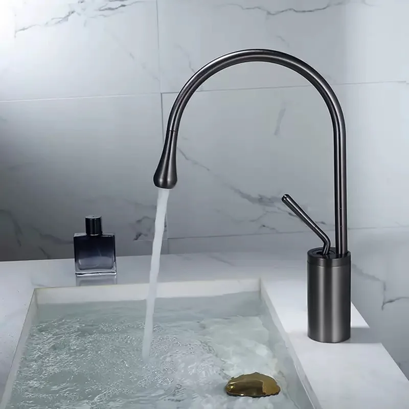 

New Brushed Gold Bathroom Basin Faucet Single Lever 360 Spout Moder Brass Hot Cold Mixer Water Sink Tap For Kitchen