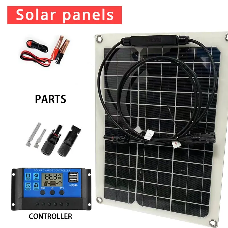 Solar Panel 12/24V Charger 30A/60A Controller Power Supply System Photovoltaic Power Household Components Solar Panel Usb