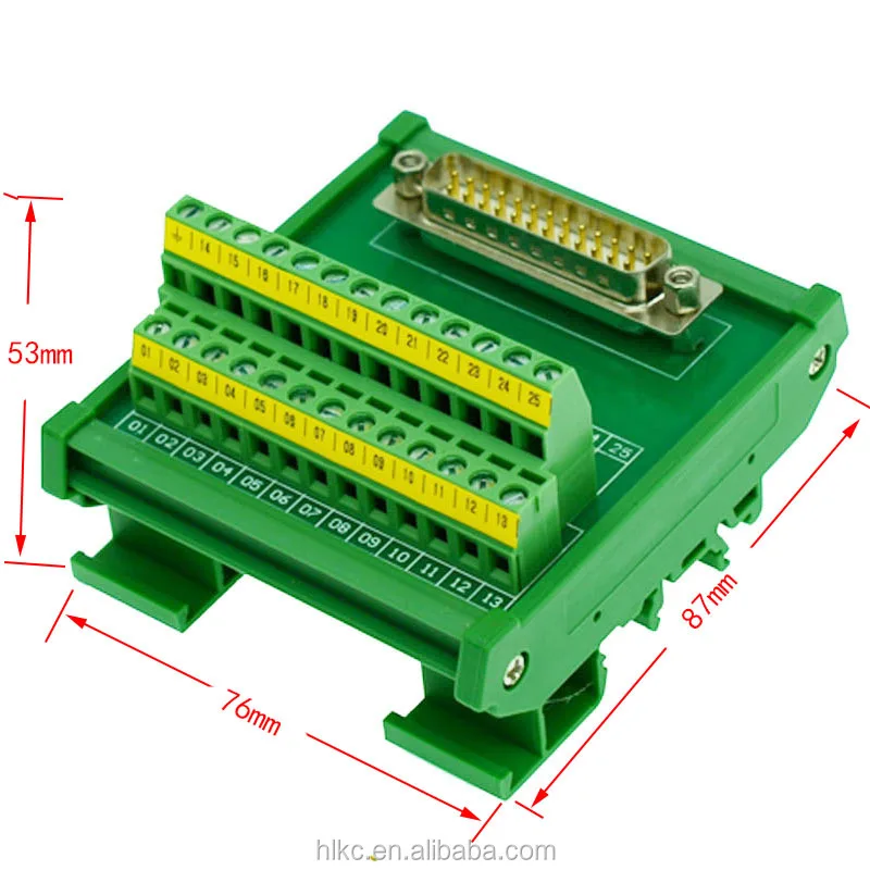 Terminal Block to DB25 Female DIN Rail Mountable Adapter Terminal Block to D-SUB25