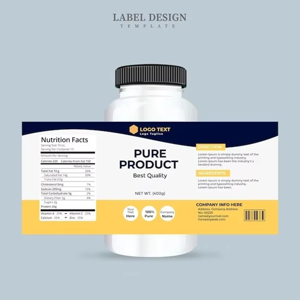 ملصقات لاصقة مخصصة | الشركة المصنعة لملصقات الزجاجات المكملة | توريد ملصقات التغليف الآمنة للطعام