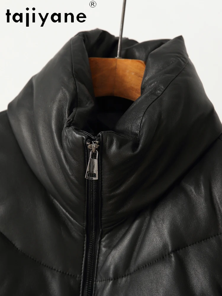 TAJIYANE 100% سترة منتفخة من جلد الغنم الحقيقي للنساء معطف طويل أبيض من ريش الإوز سترات من الجلد الطبيعي 2025 ملابس نسائية duбlenка