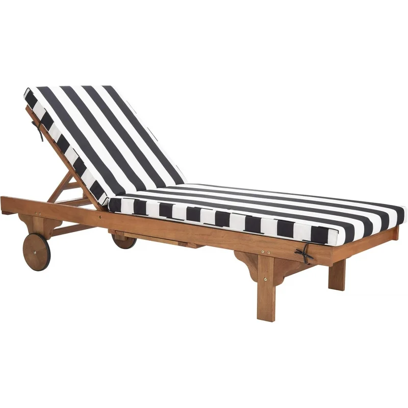

2026 New：Outdoor Natural/ Black & White Stripe Cushion Built-in Side Table Adjustable Chaise Lounge