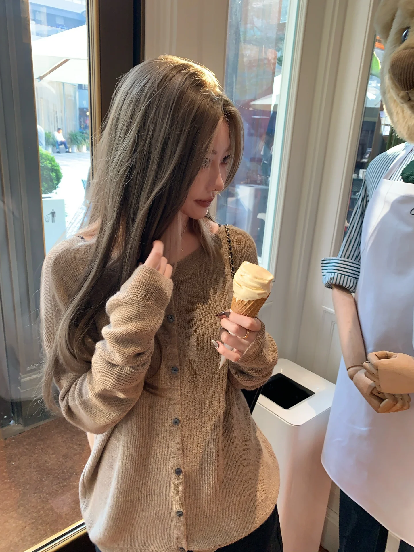 

Свободный женский шерстяной свитер Tannin Red Rabbit, двусторонний дизайн, комфортный, расслабляющий, с длинными рукавами, V-образный вырез