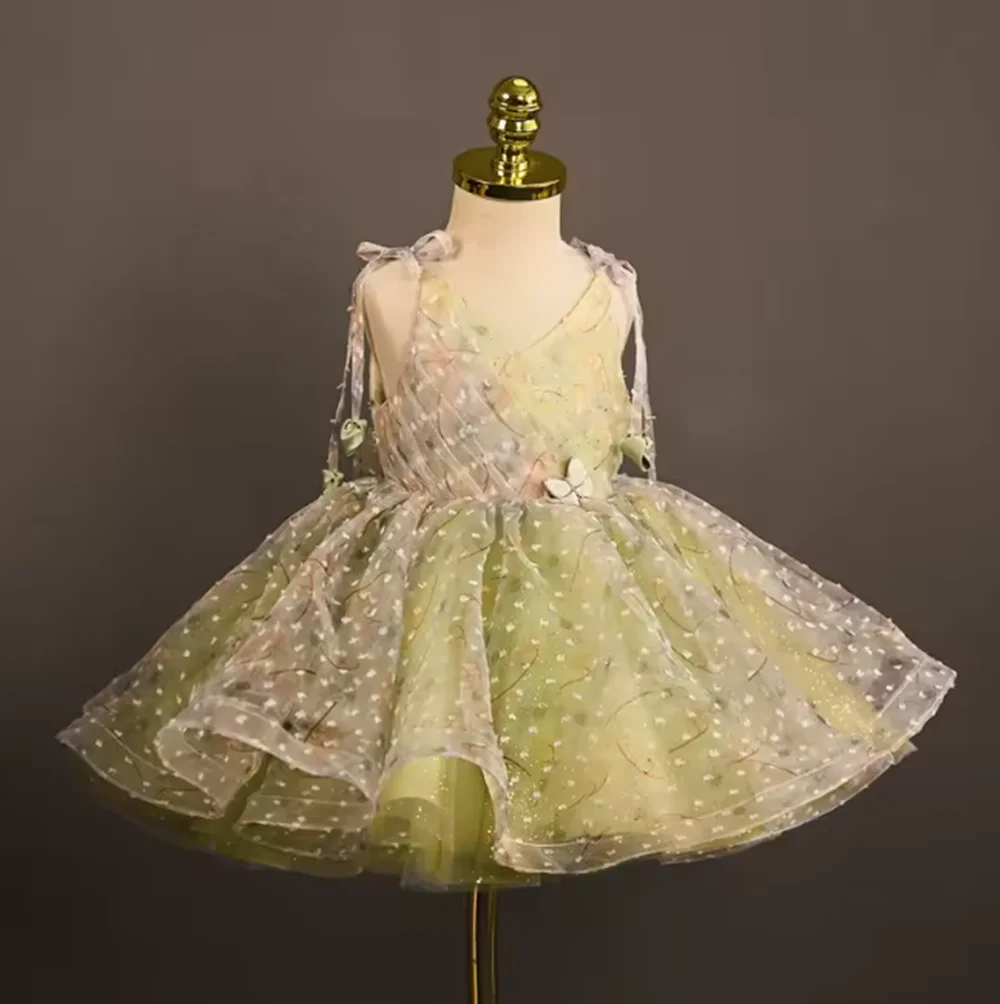 

Girls High End Evening Princess Ball Gown Children Elegant Birthday Party Perforamnce Dress