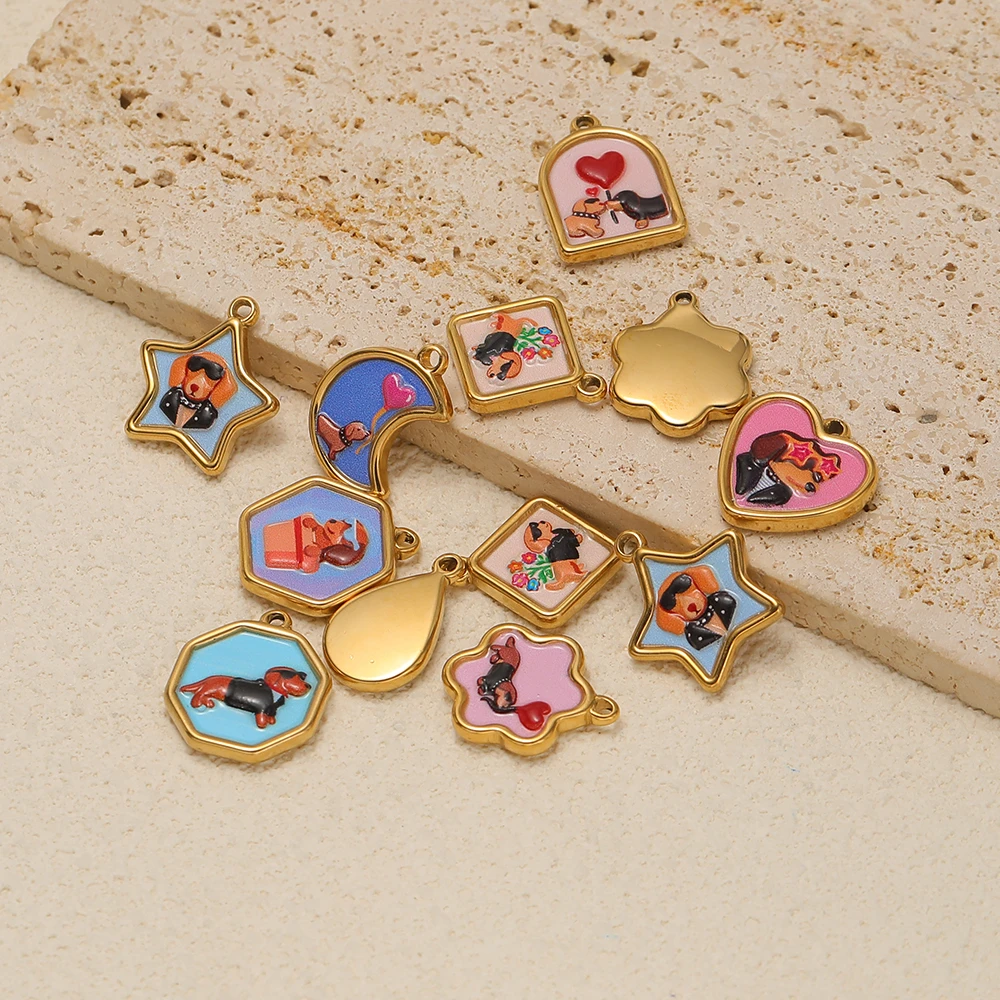 4 Stück Edelstahl-Emaille-Geometrie-Anhänger, niedliche Cartoon-Anhänger für DIY-Schmuck, Halsketten, Armbänder, Ohrringe und Zubehör – Detail 3