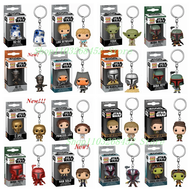 FUNKO Pocket Star-Wars Mandalorian Skywalker Luke Chubacca R2-D2 Robot Darth Vader ig-11 Stromtrooper Yoda Child Keychain Toys