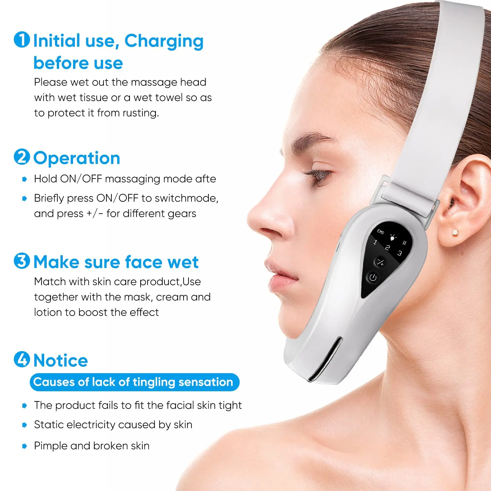 Double Chin Eliminator Machine EMS Facial Lifting Massager Double Chin V Shape Lift Belt Red Blue Light LED Face Slimming