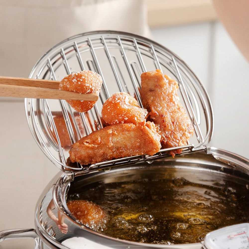20cm 24cm SUS304 Stainless Steel Tempura Deep Fryer With Lid and Thermometer, 4.2L Large Pot for Gas Stove Induction Cooker - view 4