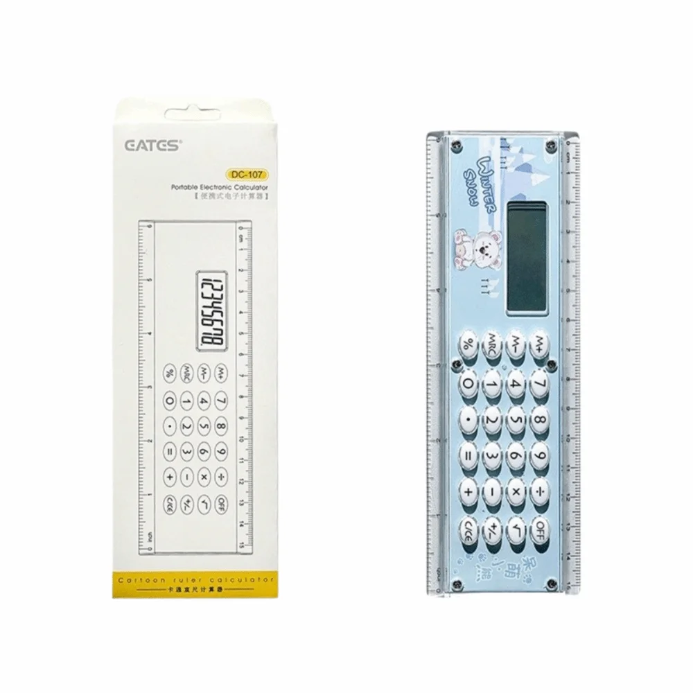 15cm Ruler Calculator 2 In 1 Design Electronic Display Straight Ruler Cartoon Pattern Electronic Calculator