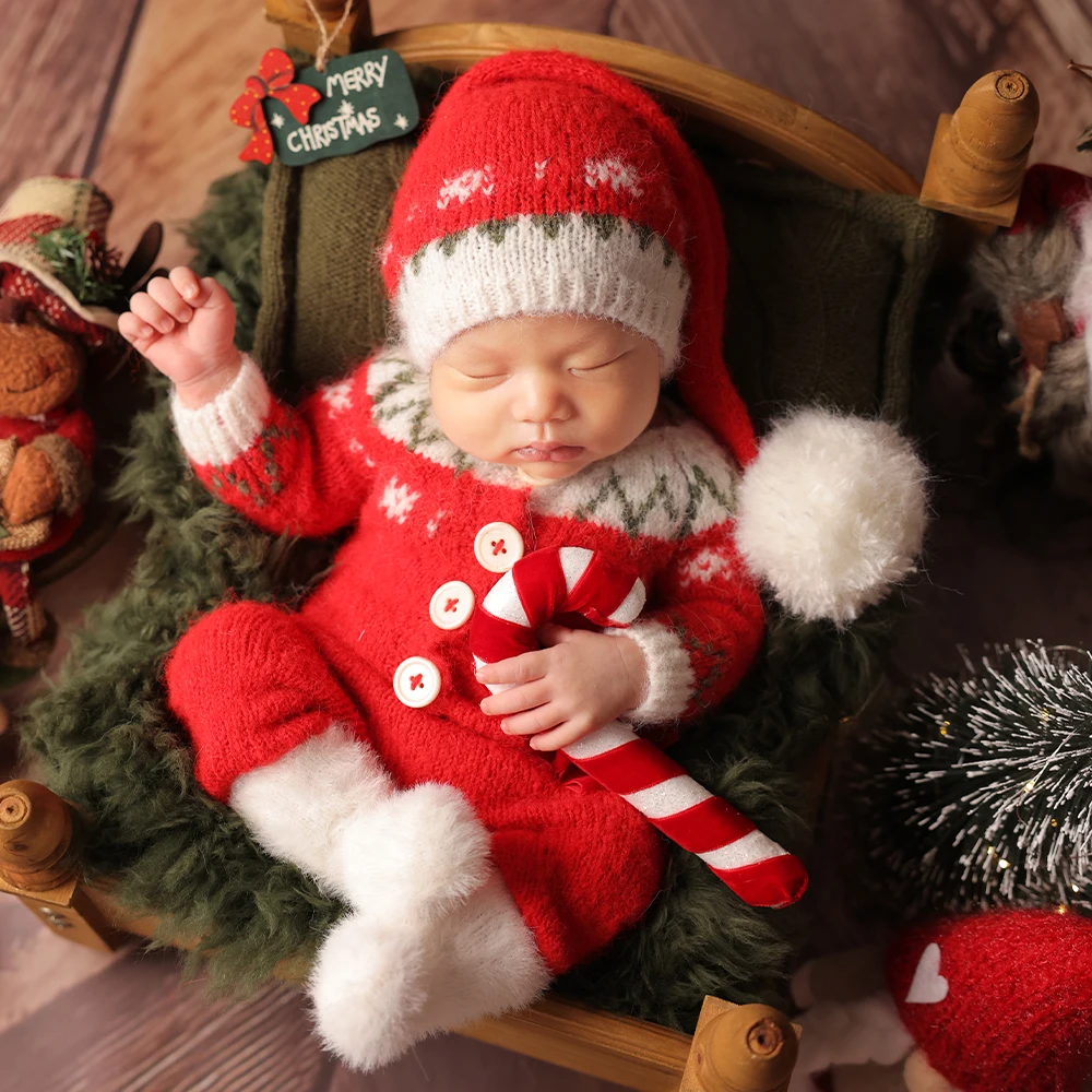 Accesorios de fotografía de vacaciones para recién nacidos, disfraz de Papá Noel infantil, accesorios de fotografía para estudio de bebé para tema navideño, accesorios de escena de Navidad