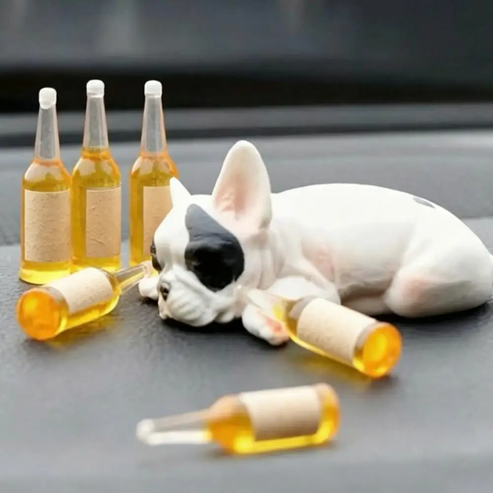 Realistic Sleeping French Bulldog Figurine, Mini Puppy Statue, Cute Lying Down Pet Model for Car Dashboard Decor