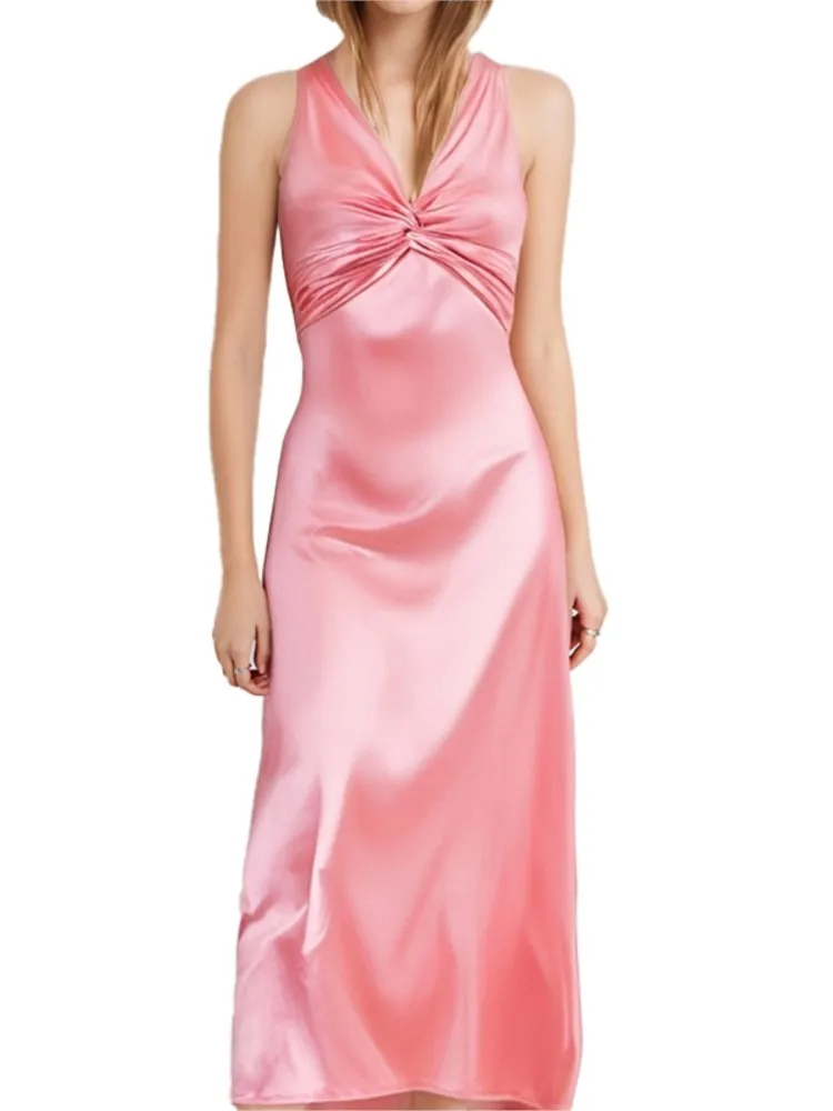 Sexy Elegant Party Long Dress Fashion Summer Solid Color V-Neck Halter Neck 2026 Backless Vestidos Sleeveless Beach Maxi Dresses view 6
