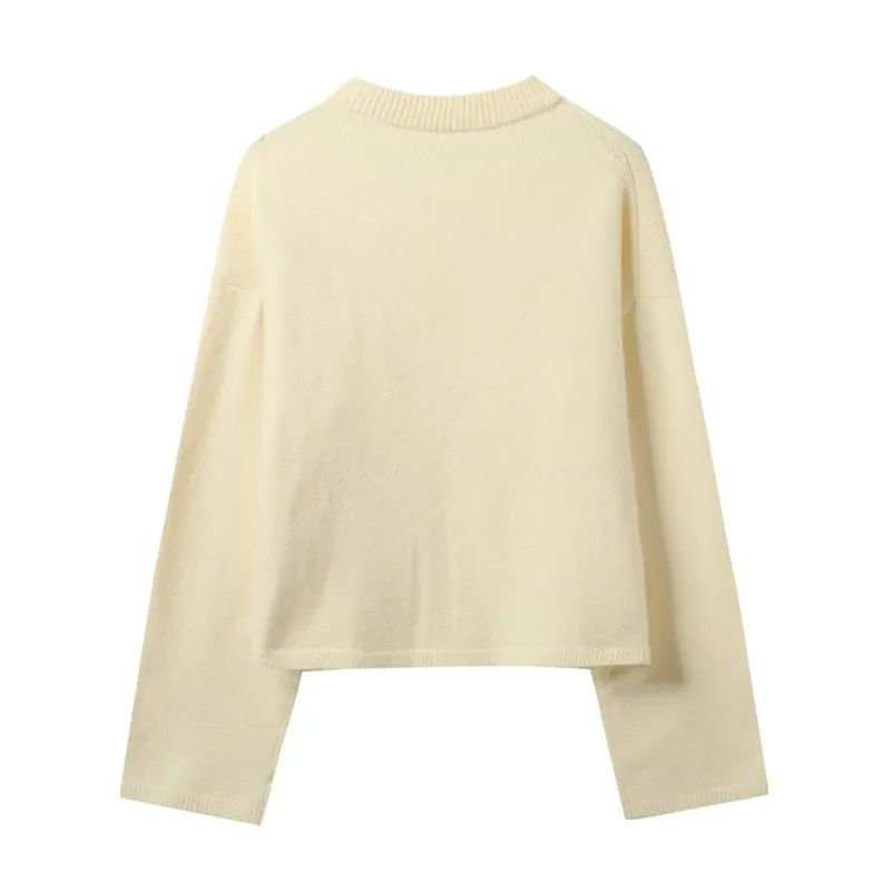 Autunno donna morbido pullover casual semplice maglia O collo maniche lunghe tinta unita maglione corto top femminili