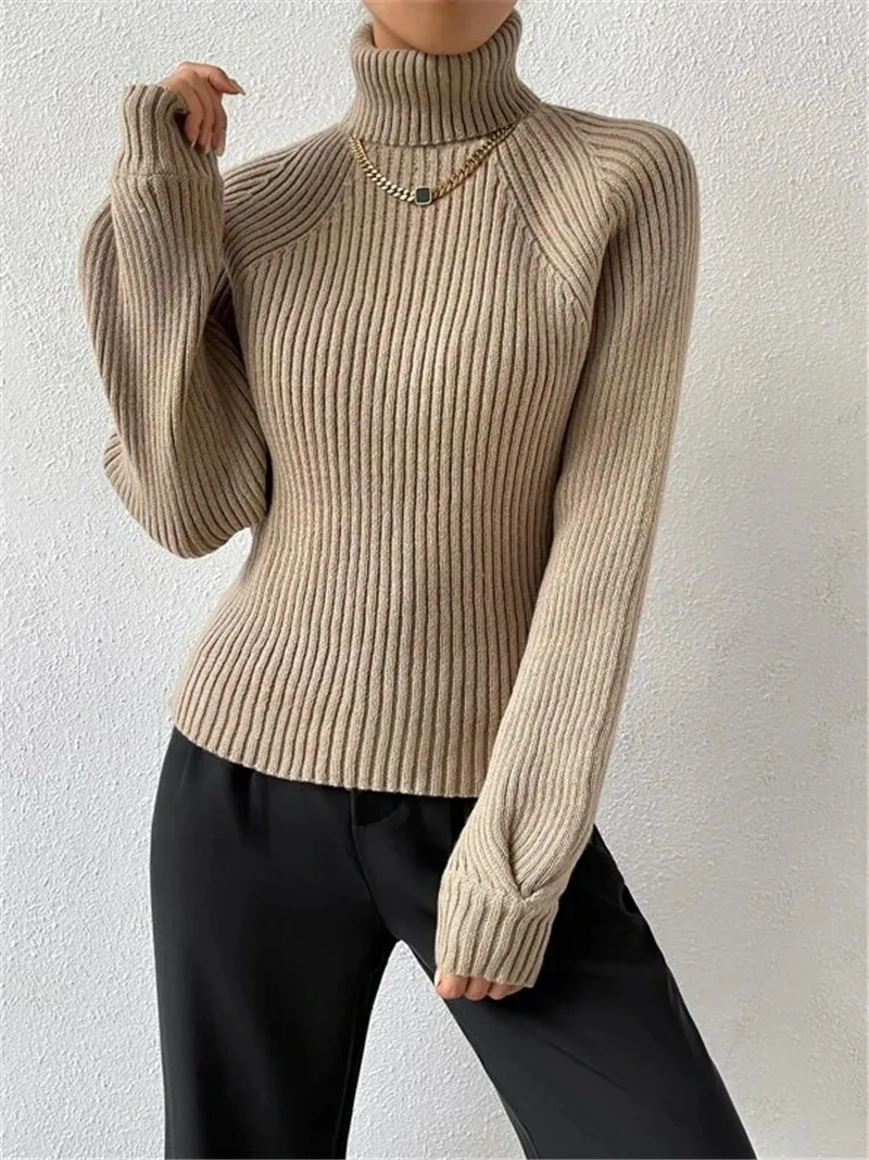 

Thick Warm Knitted Casual Office Tops Pullovers Elegant Turtleneck Long Sleeve Women Sweaters Solid Autumn Winter
