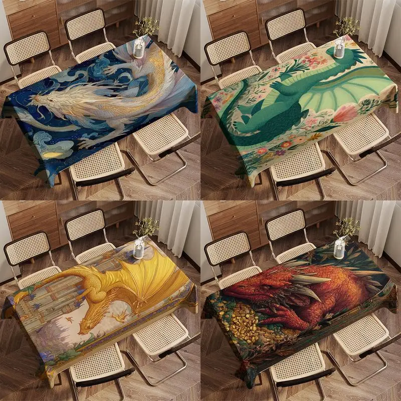 Dragon Pattern Tablecloth Restaurant Kitchen Tablecloth Living Room Home Decoration Rectangular Party Decoration