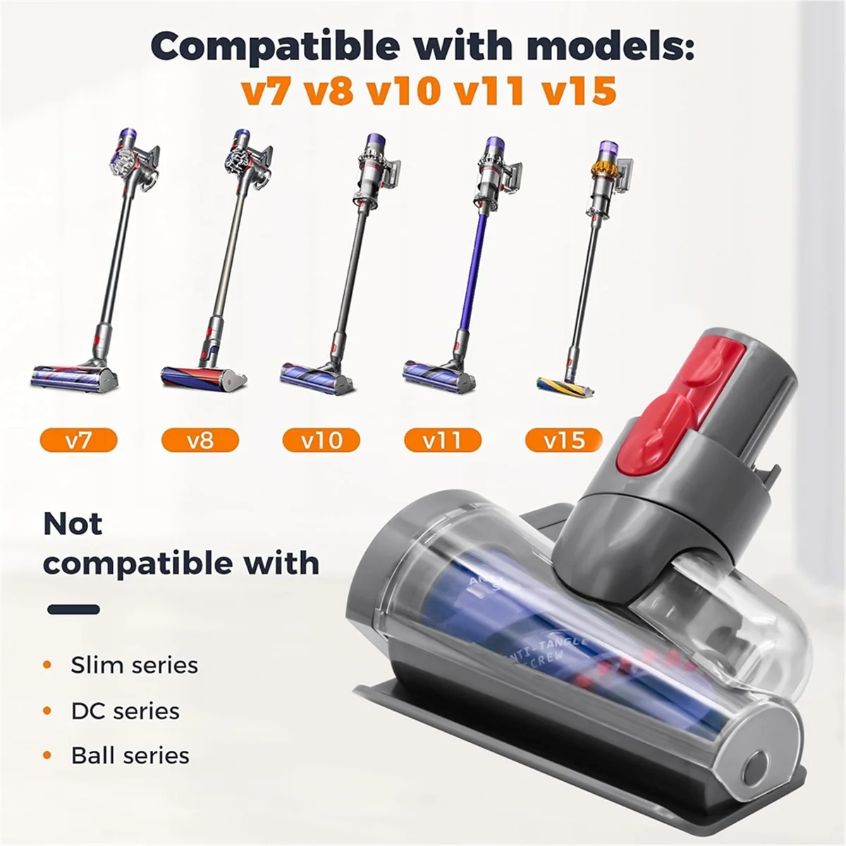 popularna elektryczna szczotka do usuwania roztoczy materaca do odkurzacza Dyson V7 V8 V10 V11 V15 Mini zmotoryzowane narzędzie Głowica szczotki