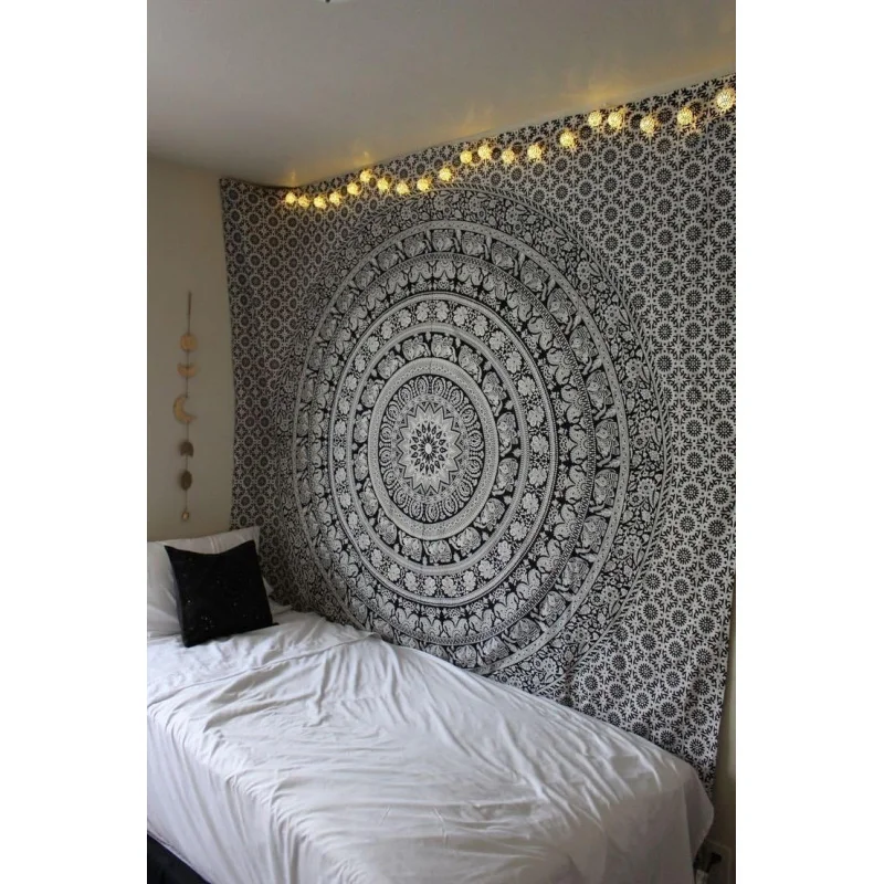 VIKAMA Mandala Tapestry Wall Decoration, Black And White Elephant Hippie Style Tapestry, Suitable For Bedrooms And Living Rooms