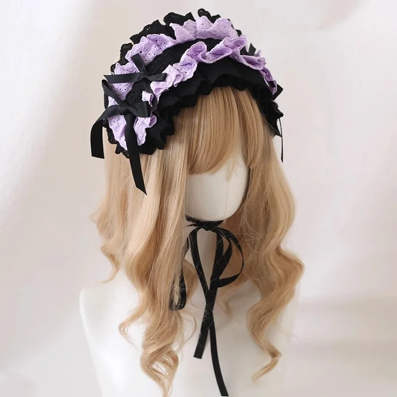 Coiffure de poupée gothique Lolita faite à la main, noir et blanc, sous-culture KC, bandeau foncé, accessoire pour cheveux de fille douce