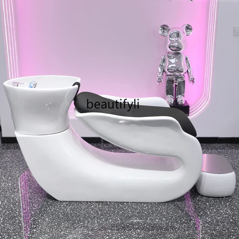 X Barber Shop Shampoo Chair for Hair Salon High-End Salon Hair Flushing Bed Simple Half Lying Ceramic Basin