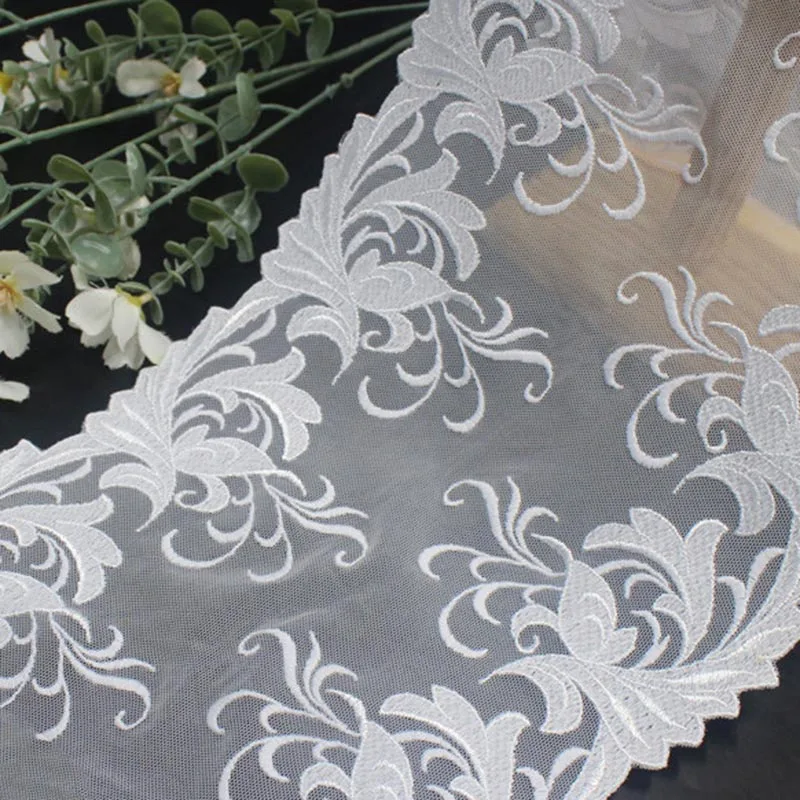 

24Yards Vintage White Mesh Embroidery Lace Trim For Skirt Hem Bra Clothes Sewing Material DIY Apparel Dress Fabrics 21cm Wide