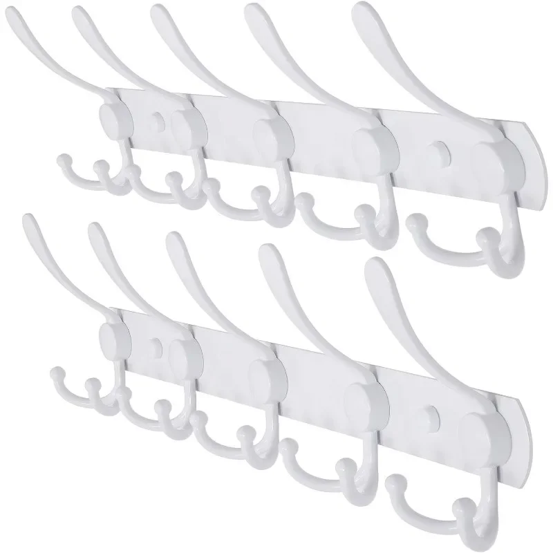 Wall Mounted Coat Rack - 5 Tri Hooks, Heavy Duty, Stainless Steel, Metal Coat Hook Rail