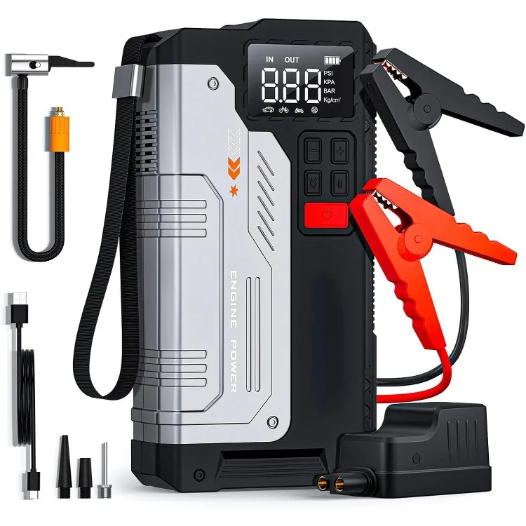 

Jump Starter with Air Compressor - 2500A Portable Car Jump Starter with 150 PSI Tire Inflator for Up to 8.0L Gas