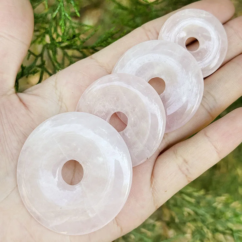 30mm 40mm 50mm Natural Donut Round Rose Crystal Quartz Gem Stone Beads 1 Pcs,For DIY Pandant Jewelry Making Accessories