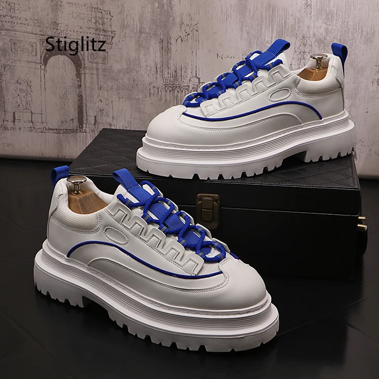 Little White Shoes for Men Outdoor Sneakers Breathable Thick Bottom Height Increasing Casual Shoes Leather Sports Board Shoes