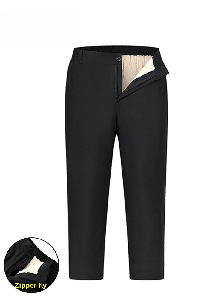 

Men's Winter Thiened Fce Lined Zipper Casual Long Pants eepskin Velvet Comfortable Faionable Straight Leg Trousers
