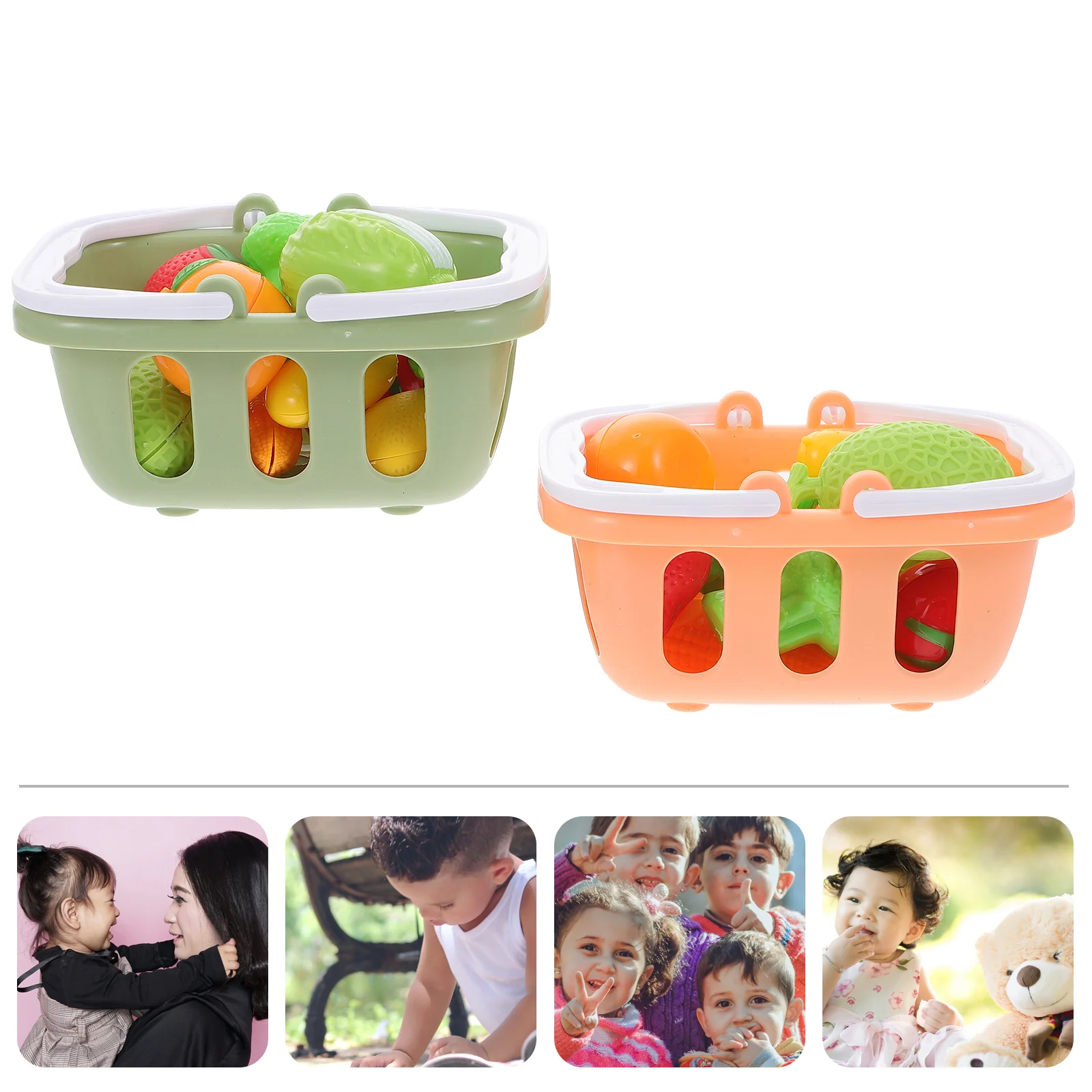 2 Sets Play House Toy Handheld Baskets Toys for Kids Shopping Plastic Mini Vegetable Fruit Dollhouse with Artificial