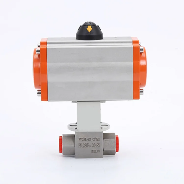 SONGO High Pressure Stainless Steel 3 Way T Port Thread Spring  Return Pneumatic Actuator Ball Valve