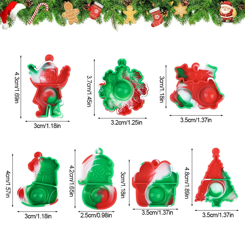 10Pcs Christmas Mini Pop Keychain Fidget Toys Xmas Trees Santa Claus Ornaments Kids Christmas Party Favors Supplies Adult Gifts - view 5