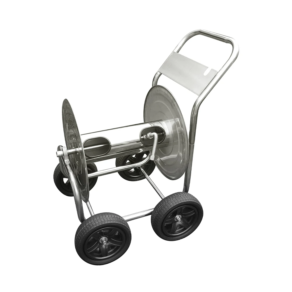 4 Wheel Metal Garden Water Hose Reel Cart