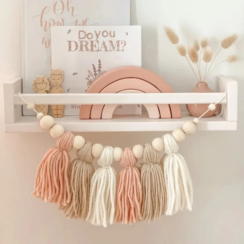 Kids Room Colorful Wood Bead Tassel Wall Hanging Decoration