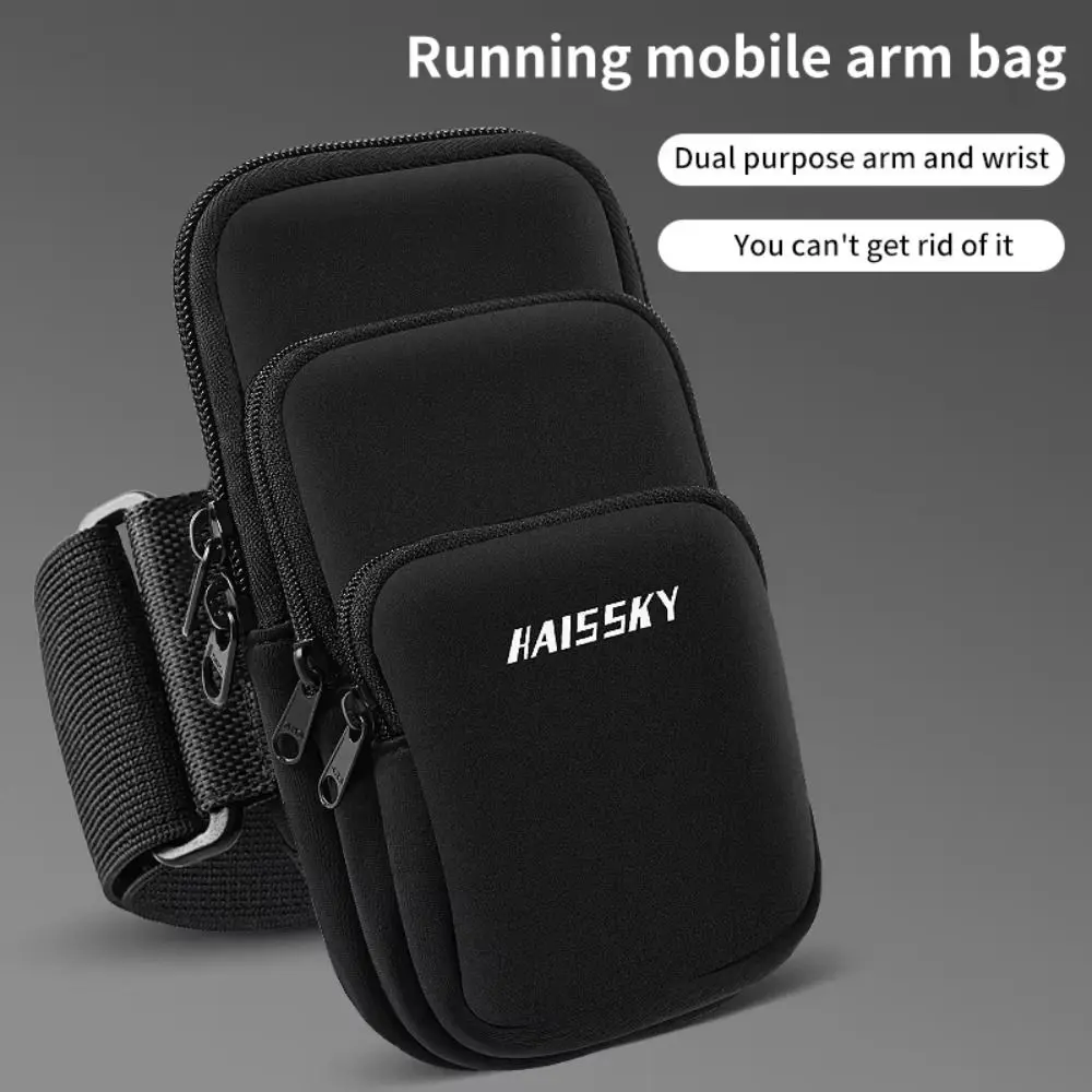 Three Pockets Running Phone Bags Large Capacity Phone Holder Arm Band Pouch Headphone Card Storage Bag Mobile Phone Arm Bag