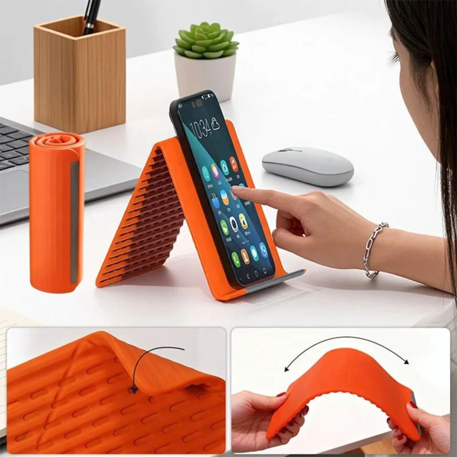 

Flexible Silicone Slim Foldable Phone & Tablet Stand Multi-Angle Washable Compact Easy To Use for Travel Office Business Trip