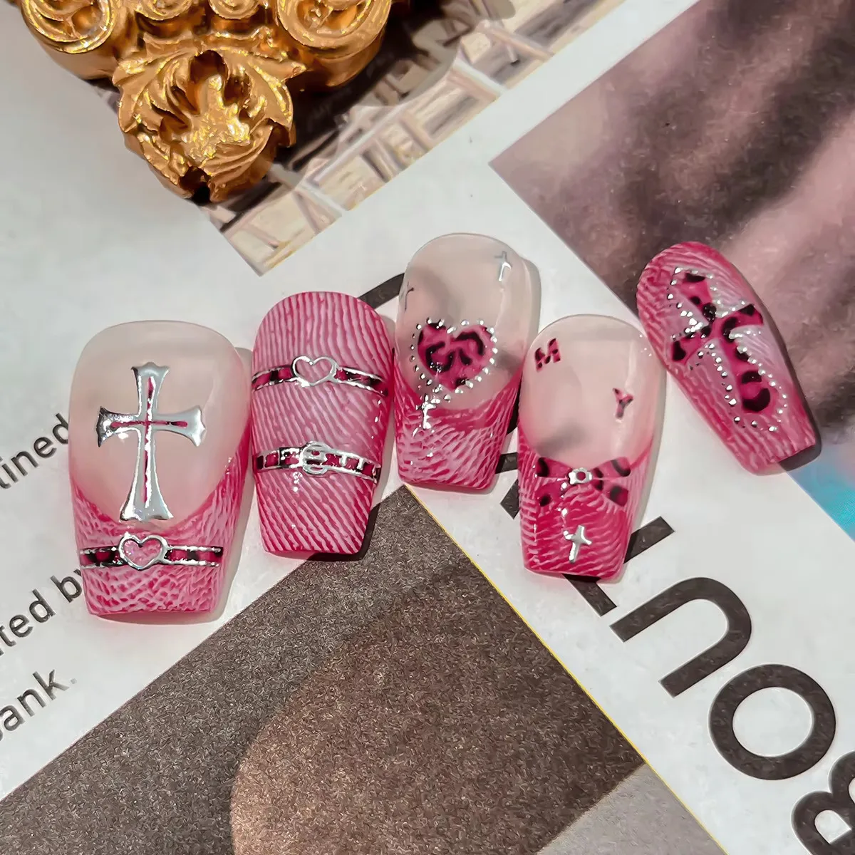 Luxury Leopard Cross Nail Stickers High-end Cross Nail Art Accessories Sticker Self Adhesive DIY Decoration Manicure Decals