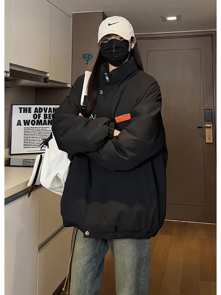 

New Chinese Sle Men's down Cotton Jaet Winter Metal Design Plane Button American Bread Coat Loose Fit Warmth Youth Trend