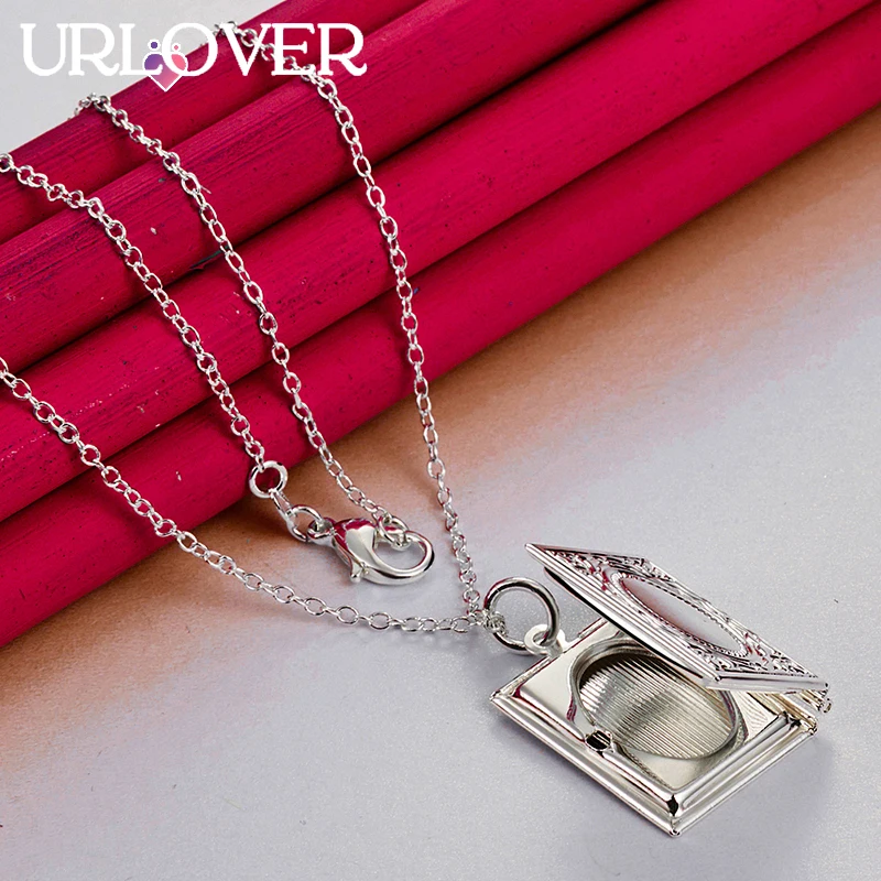 URLOVER 925 Sterling Silver Necklace For Woman Book Photo Frame Pendant Necklaces Fashion Party Wedding Jewelry Birthday Gifts