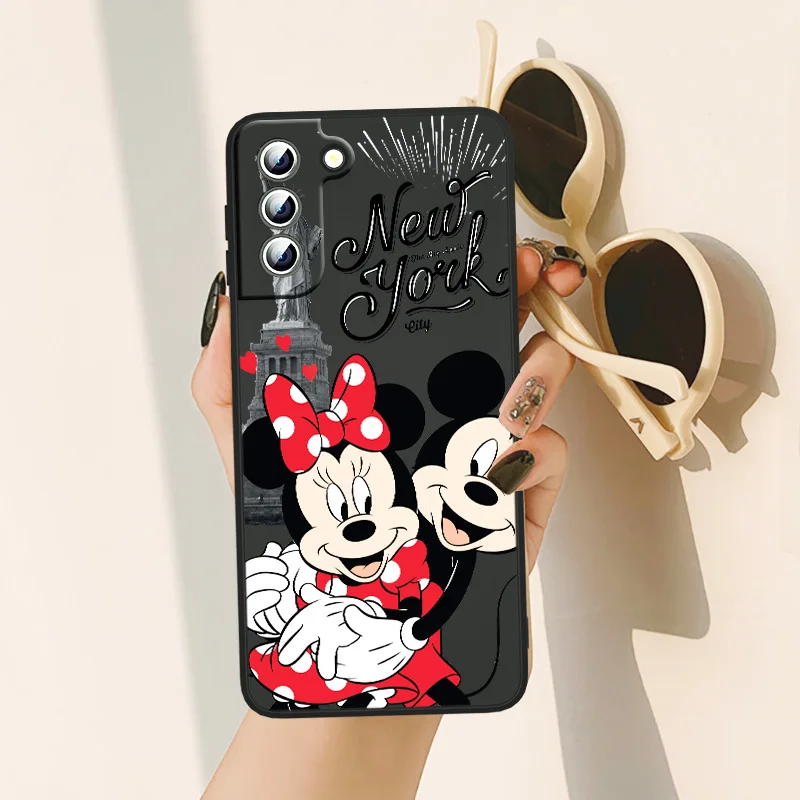 Casing ponsel Mickey Minnie Mouse Disney untuk Samsung Galaxy, S24 S23 S22 S21 FE S20 S10e S10 S9 Edge Ultra Plus Cover hitam ringan