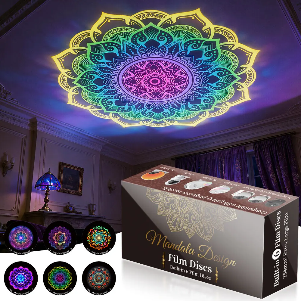 4K Galaxy Projector Pro Disc HD Star Projector Night Disc Planetarium Projector - 6 Pcs Mandala Series (Projector Not Included)