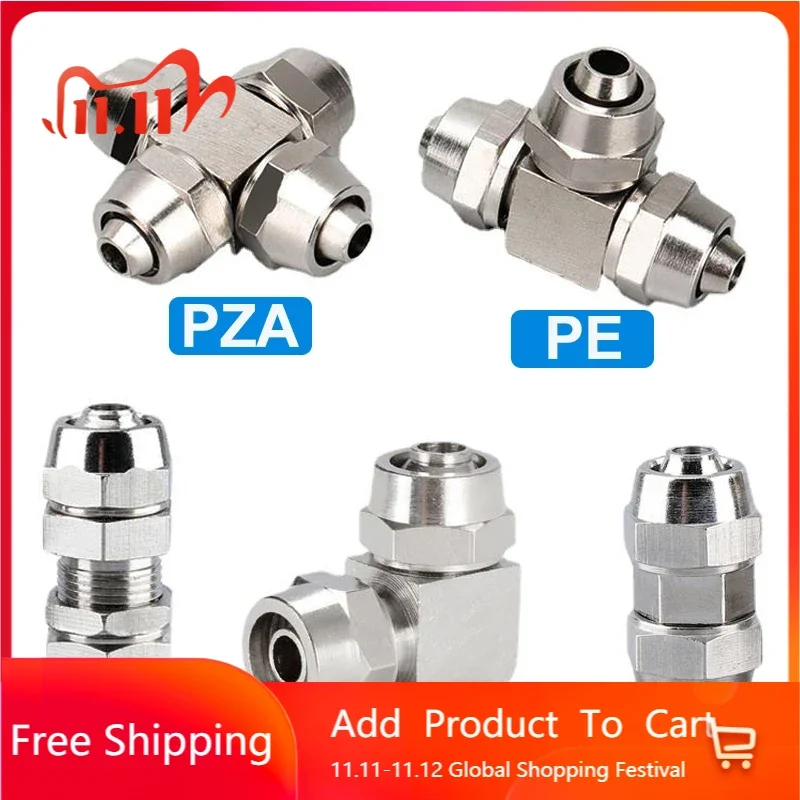 Copper Plated Nickel Pneumatic Air Quick Connector for Hose Tube OD 4MM 6 8 10 12 14 16MM Fast Joint Connection KPV KPE PM PZA